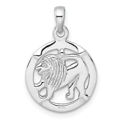 Sterling Silver Rhodium-plated Polished Reversible Leo Lion in Circle Zodiac Pendant