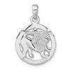 Sterling Silver Rhodium-plated Polished Reversible Leo Lion in Circle Zodiac Pendant