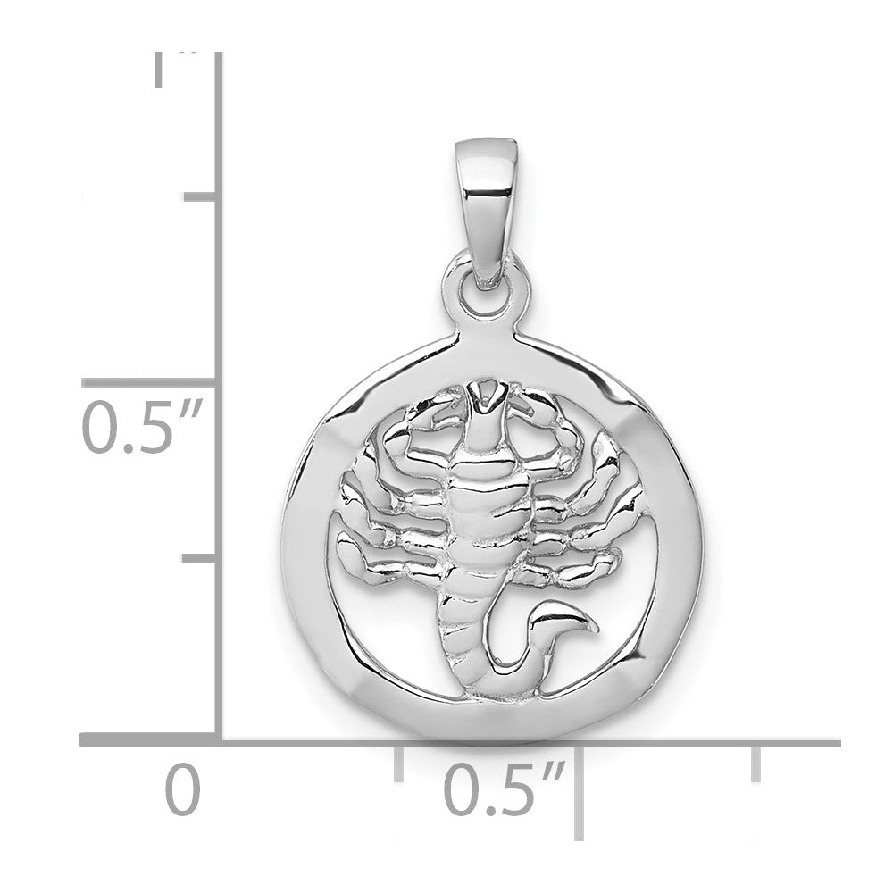 Sterling Silver Rhodium-plated Polished Reversible Scorpio in Circle Zodiac Pendant