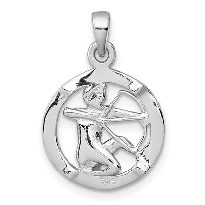 Sterling Silver Rhodium-plated Polished Reversible Sagittarius in Circle Zodiac Pendant