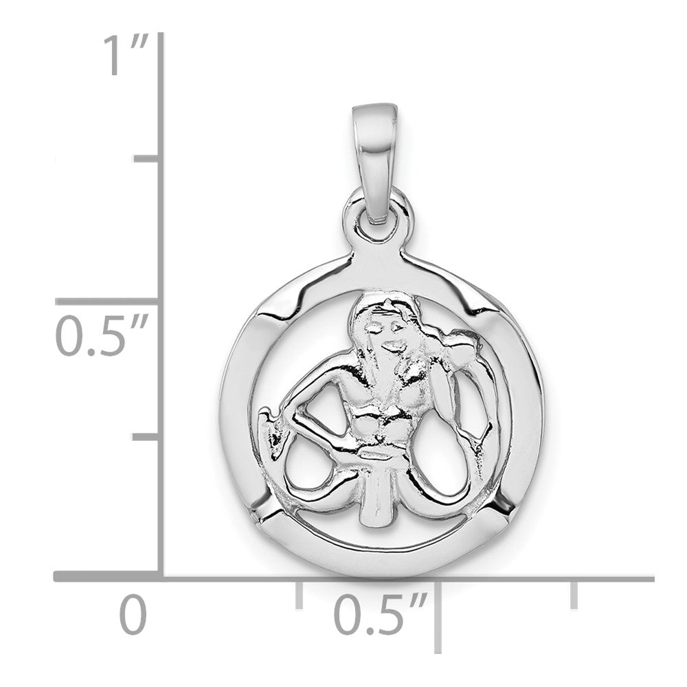 Sterling Silver Rhodium-plated Polished Reversible Aquarius in Circle Zodiac Pendant