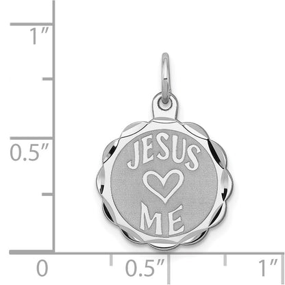 Sterling Silver Rhodium-plated Jesus Loves Me Disc Charm