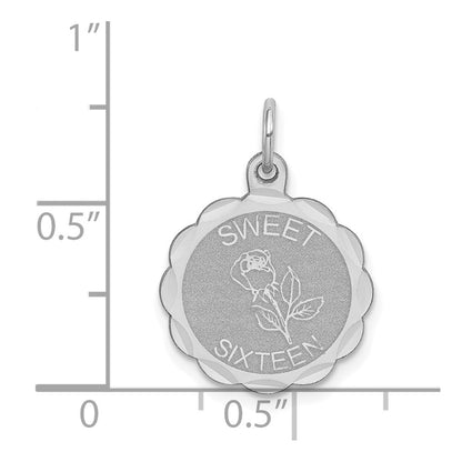 Sterling Silver Rhodium-plated Sweet Sixteen Disc Charm