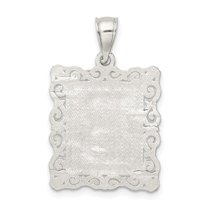 Sterling Silver Square Diamond-cut Letter B Initial Pendant