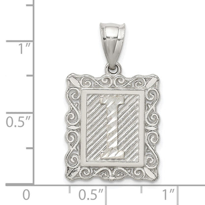 Sterling Silver Square Diamond-cut Letter I Initial Pendant