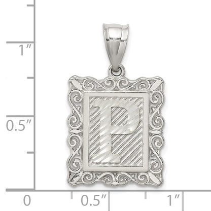 Sterling Silver Square Diamond-cut Letter P Initial Pendant