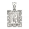 Sterling Silver Square Diamond-cut Letter R Initial Pendant