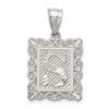 Sterling Silver Square Diamond-cut Letter S Initial Pendant