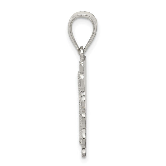 Sterling Silver Square Diamond-cut Letter T Initial Pendant