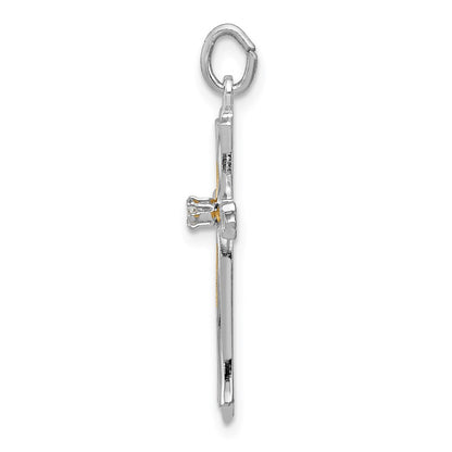 Sterling Silver Platinum-plated & Vermeil CZ Cross Pendant