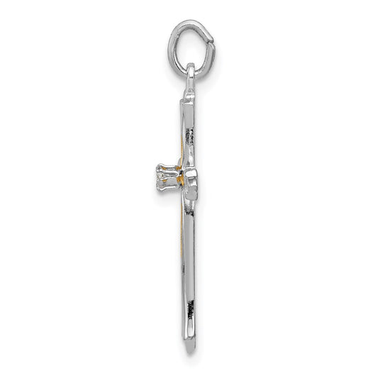 Sterling Silver Platinum-plated & Vermeil CZ Cross Pendant