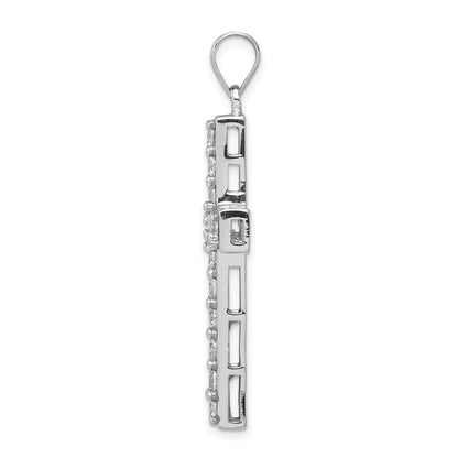 Sterling Silver Rhodium-plated CZ Latin Cross Pendant