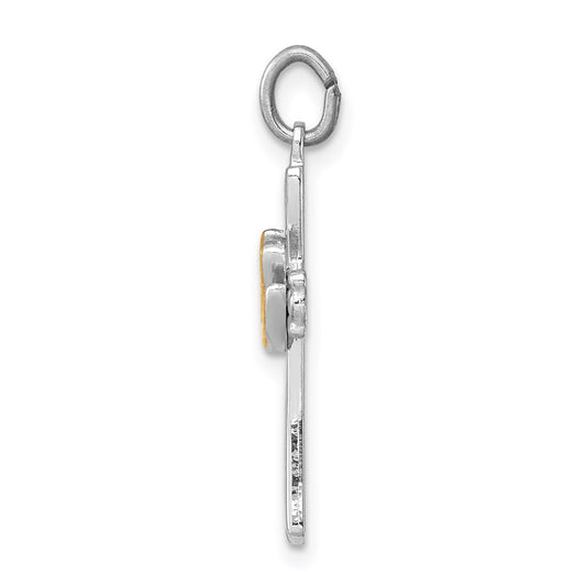 Sterling Silver Platinum-plated & Vermeil Dove Cross Charm