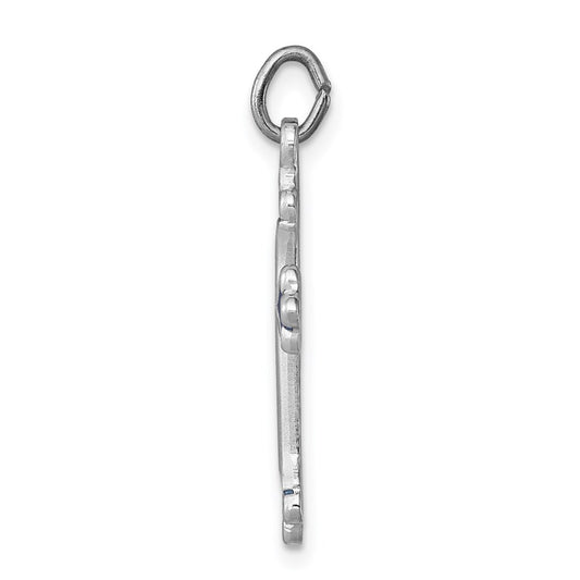 Sterling Silver Platinum-plated Blue Enameled Budded Cross Charm