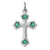 Sterling Silver Platinum-plated Green Enameled Budded Cross Charm