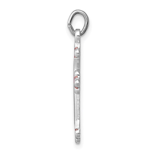 Sterling Silver Platinum-plated Pink Enameled Budded Cross Charm