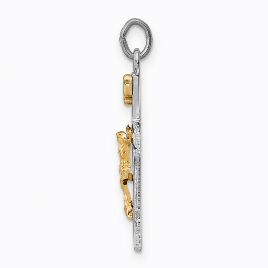 Sterling Silver Platinum-plated Gold-tone INRI Crucifix Charm
