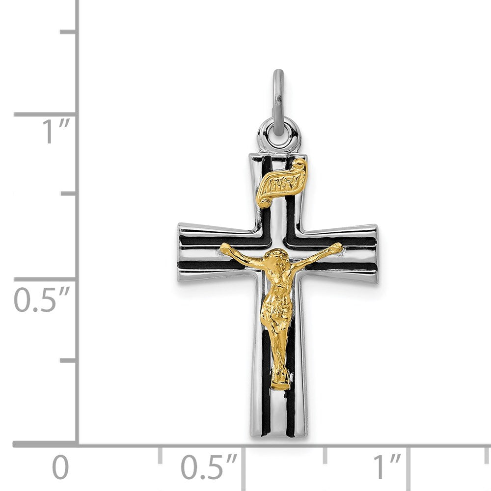 Sterling Silver Platinum-plated Gold-tone INRI Crucifix Charm