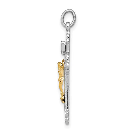 Sterling Silver Platinum-plated & Vermeil INRI Crucifix Charm