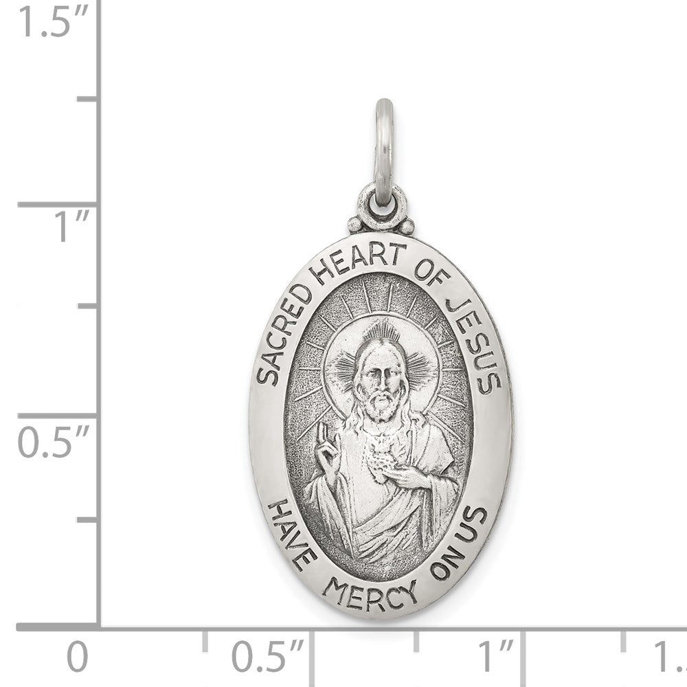 Sterling Silver Antiqued Sacred Heart of Jesus Medal