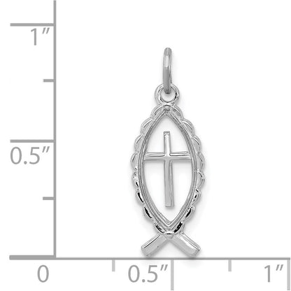Sterling Silver Platinum-plated Ichthus Fish Charm