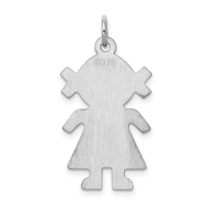 Sterling S. Rh-plt Engravable Girl Polished Front/Satin Back Disc Charm