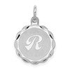 Sterling Silver/Rhodium-plated Brocaded Letter R Initial Pendant