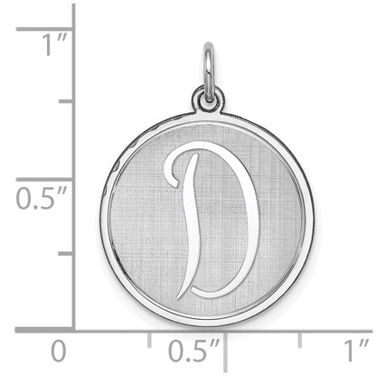 Sterling Silver Rhodium-plated Brocaded Letter D Initial Charm