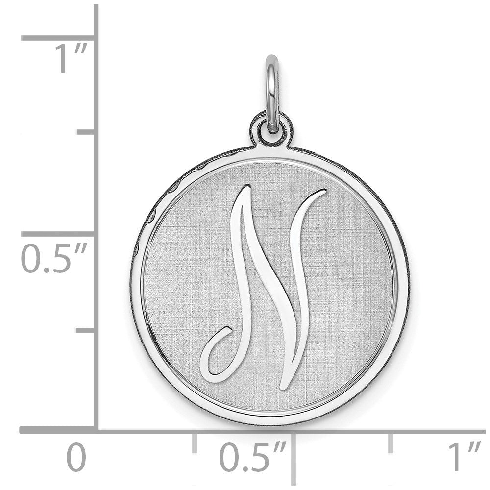 Sterling Silver Rhodium-plated Brocaded Letter N Initial Charm