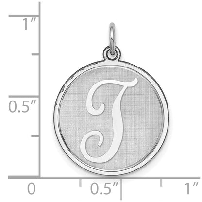 Sterling Silver Rhodium-plated Brocaded Letter T Initial Charm