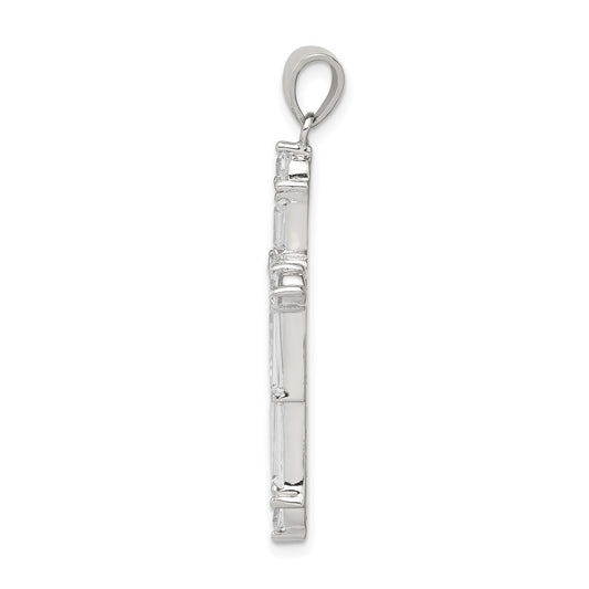 Sterling Silver Rhodium-plated CZ Cross Pendant