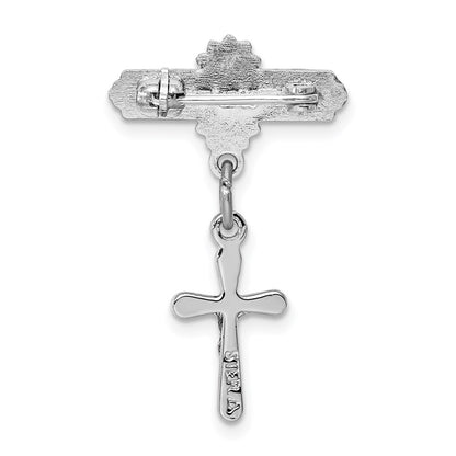 Sterling Silver Platinum-plated Polished Crucifix Dangle Pin Brooch