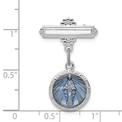 Sterling Silver Platinum-plated Enameled Miraculous Medal Pin