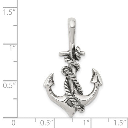 Sterling Silver Antiqued Anchor and Rope Pendant