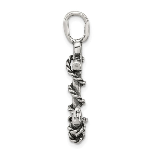 Sterling Silver 3D Antiqued Anchor and Rope Pendant
