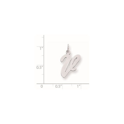 Sterling Silver Rhodium-plated Script Letter V Initial Charm
