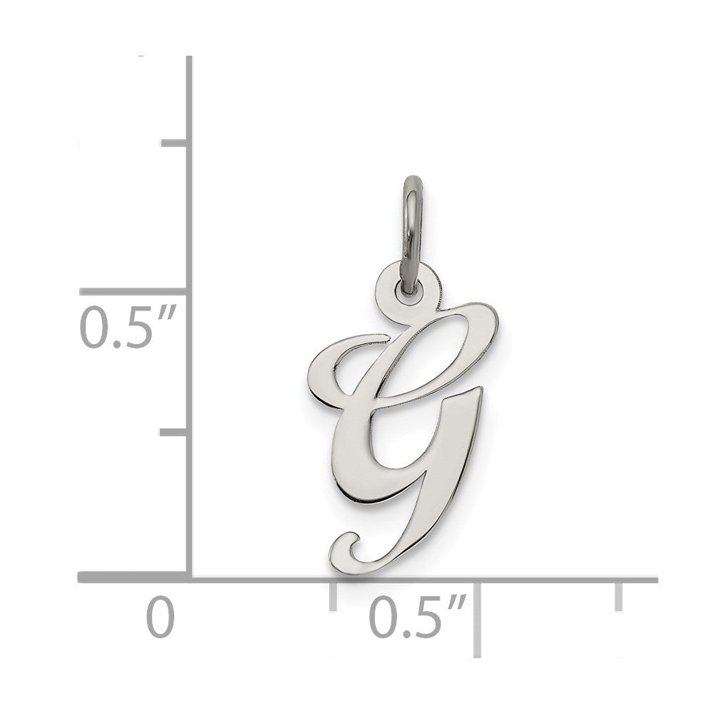 Sterling Silver Rhodium-plated Fancy Script Letter G Initial Charm