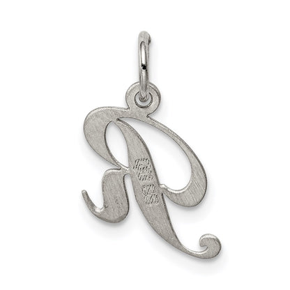 Sterling Silver Rhodium-plated Fancy Script Letter R Initial Charm