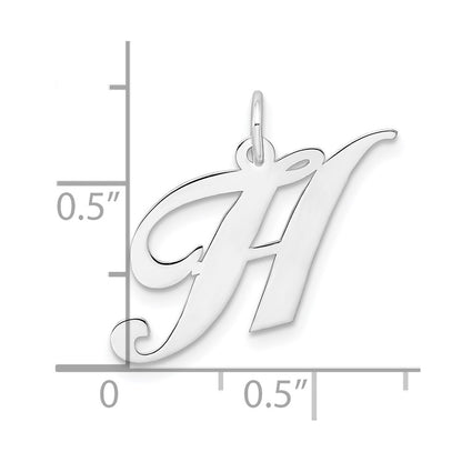 Sterling Silver Rhodium-plated Fancy Script Letter H Initial Charm