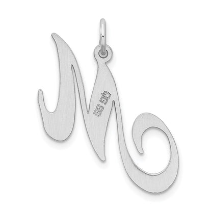 Sterling Silver Rhodium-plated Fancy Script Letter M Initial Charm