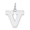 Sterling Silver Rhodium-plated Block Letter V Initial Charm