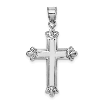 Sterling Silver Rhodium-plated Fleur-de-lis Cross Pendant