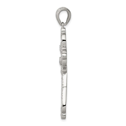 Sterling Silver Rhodium-plated CZ Filigree Cross Pendant