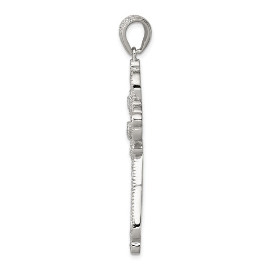 Sterling Silver Rhodium-plated CZ Filigree Cross Pendant
