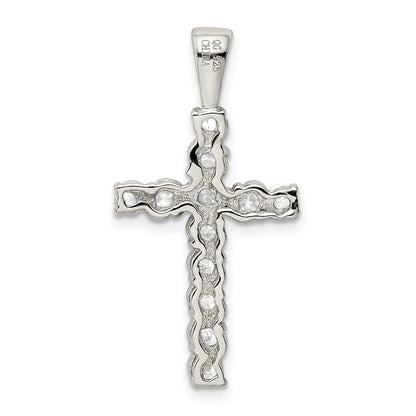 Sterling Silver Rhodium-plated CZ Latin Cross Pendant