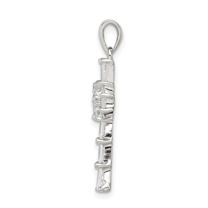 Sterling Silver Rhodium Plated CZ Latin Cross Pendant