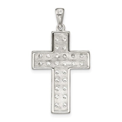 Sterling Silver Rhodium-plated CZ Latin Cross Pendant