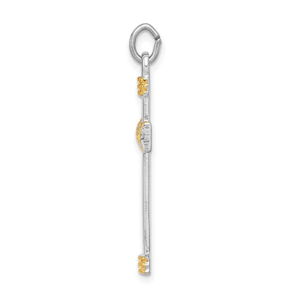 Sterling Silver Platinum-plated & 18k Gold-plated Rope Cross Pendant