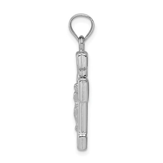 Sterling Silver Rhodium-plated Hollow Latin Crucifix Pendant