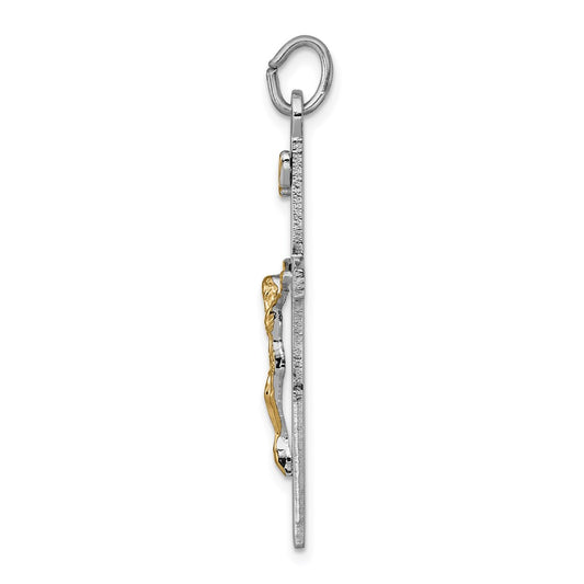 Sterling Silver Platinum-plated & 18k Gold-plated Crucifix Pendant